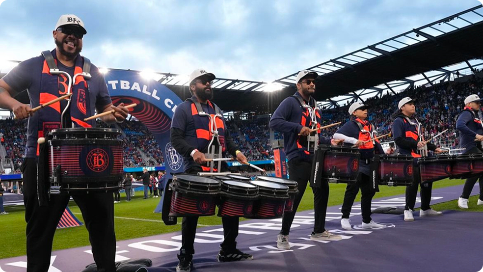 Bay FC drumline performing on the field